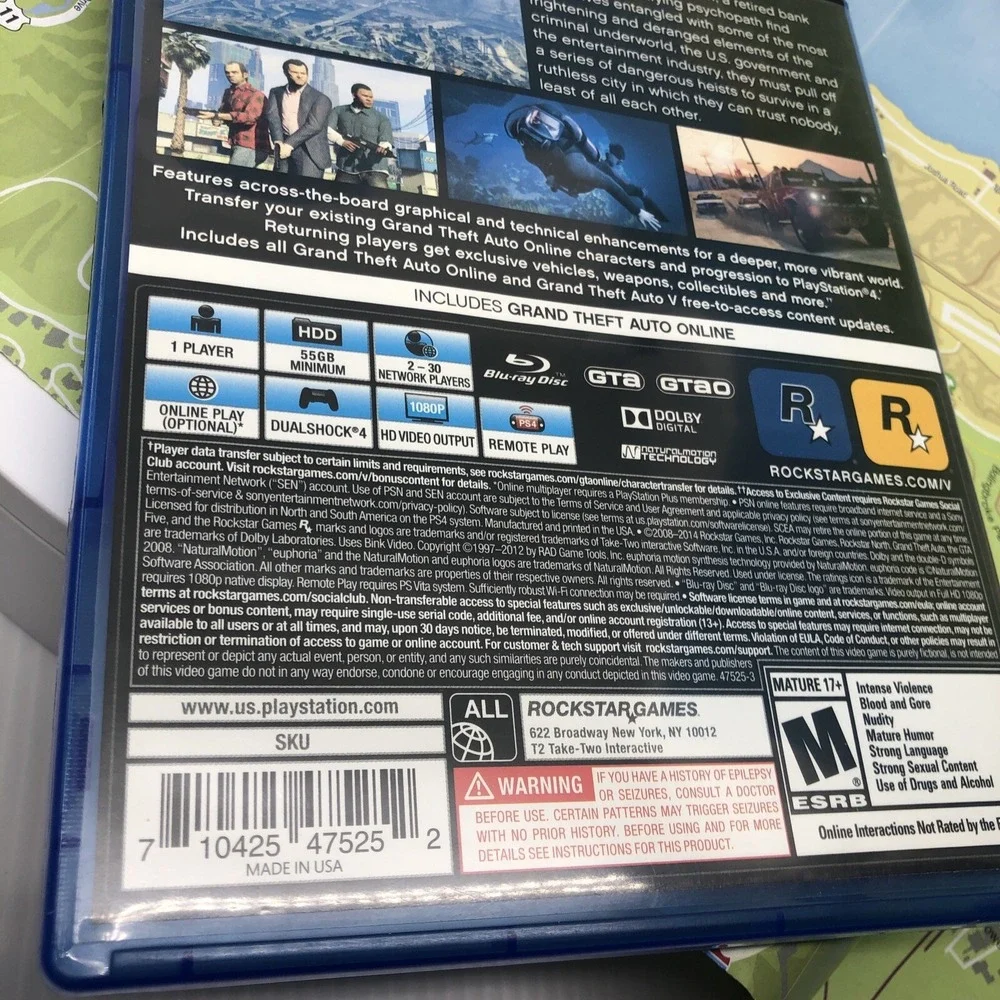 Grand Theft Auto V (Sony PlayStation 4, 2014) Physical Complete‎ w/Map, Mint
